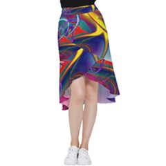 Colorful Rainbow Modern Paint Pattern 13 Frill Hi Low Chiffon Skirt by DinkovaArt