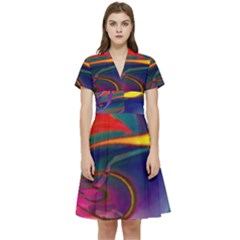 Colorful Rainbow Modern Paint Pattern 13 Short Sleeve Waist Detail Dress