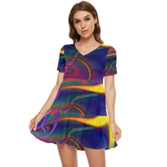 Colorful Rainbow Modern Paint Pattern 13 Tiered Short Sleeve Mini Dress by DinkovaArt