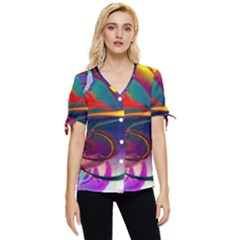 Colorful Rainbow Modern Paint Pattern 13 Bow Sleeve Button Up Top by DinkovaArt