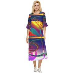 Colorful Rainbow Modern Paint Pattern 13 Double Cuff Midi Dress