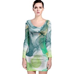 Orange And Green Alcohol Ink  Long Sleeve Bodycon Dress by Dazzleway