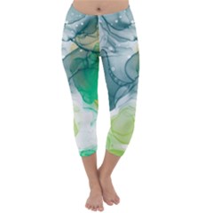 Orange And Green Alcohol Ink  Capri Winter Leggings 