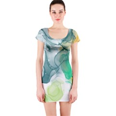 Orange And Green Alcohol Ink  Short Sleeve Bodycon Dress by Dazzleway