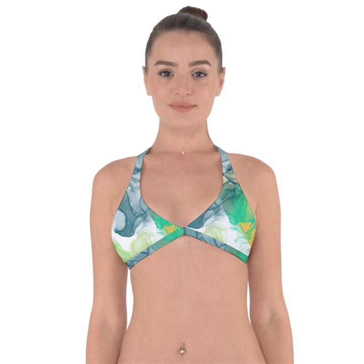 Orange and green alcohol ink  Halter Neck Bikini Top