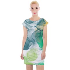 Orange And Green Alcohol Ink  Cap Sleeve Bodycon Dress by Dazzleway