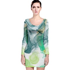 Orange And Green Alcohol Ink  Long Sleeve Velvet Bodycon Dress