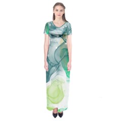 Orange And Green Alcohol Ink  Short Sleeve Maxi Dress