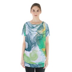 Orange And Green Alcohol Ink  Skirt Hem Sports Top by Dazzleway