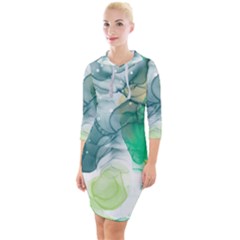 Orange And Green Alcohol Ink  Quarter Sleeve Hood Bodycon Dress by Dazzleway