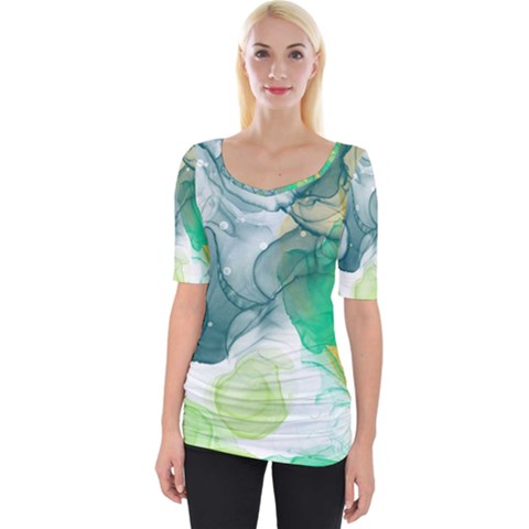 Orange And Green Alcohol Ink  Wide Neckline Tee by Dazzleway