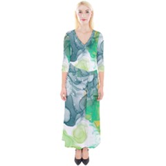 Orange And Green Alcohol Ink  Quarter Sleeve Wrap Maxi Dress