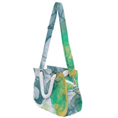 Orange And Green Alcohol Ink  Rope Handles Shoulder Strap Bag by Dazzleway