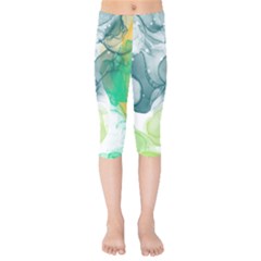 Orange And Green Alcohol Ink  Kids  Capri Leggings  by Dazzleway