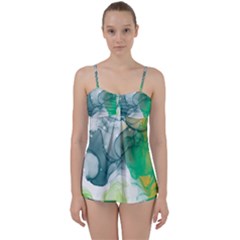 Orange And Green Alcohol Ink  Babydoll Tankini Set by Dazzleway