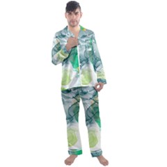 Orange And Green Alcohol Ink  Men s Long Sleeve Satin Pajamas Set by Dazzleway