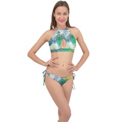 Orange And Green Alcohol Ink  Cross Front Halter Bikini Set by Dazzleway