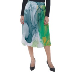 Orange And Green Alcohol Ink  Classic Velour Midi Skirt  by Dazzleway