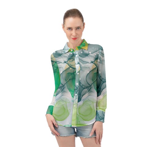 Orange And Green Alcohol Ink  Long Sleeve Chiffon Shirt by Dazzleway