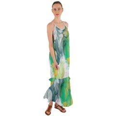 Orange And Green Alcohol Ink  Cami Maxi Ruffle Chiffon Dress by Dazzleway