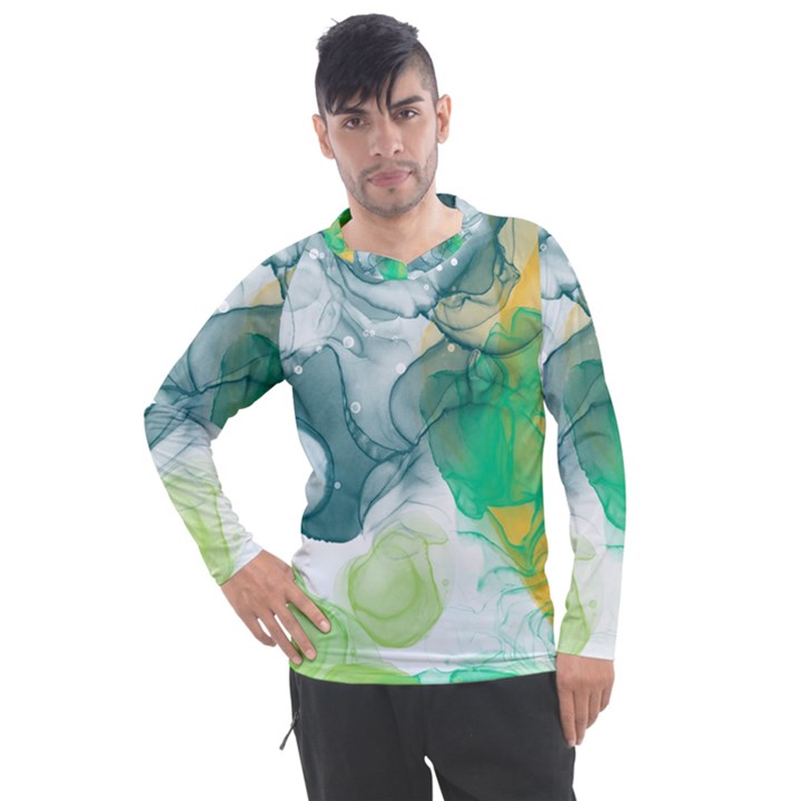 Orange and green alcohol ink  Men s Pique Long Sleeve Tee