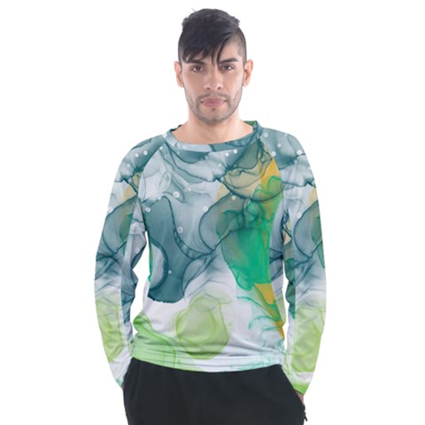 Orange And Green Alcohol Ink  Men s Long Sleeve Raglan Tee by Dazzleway