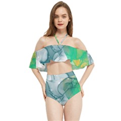 Orange And Green Alcohol Ink  Halter Flowy Bikini Set 