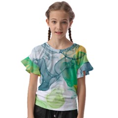 Orange And Green Alcohol Ink  Kids  Cut Out Flutter Sleeves