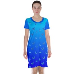 Butterflies At Blue, Two Color Tone Gradient Short Sleeve Nightdress by Casemiro