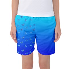 Butterflies At Blue, Two Color Tone Gradient Women s Basketball Shorts by Casemiro