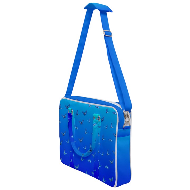 Butterflies at blue, two color tone gradient Cross Body Office Bag