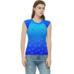 Butterflies At Blue, Two Color Tone Gradient Women s Raglan Cap Sleeve Tee