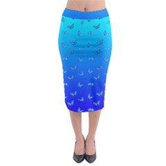 Butterflies At Blue, Two Color Tone Gradient Midi Pencil Skirt by Casemiro