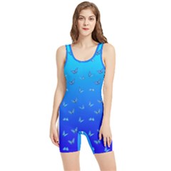 Butterflies At Blue, Two Color Tone Gradient Women s Wrestling Singlet