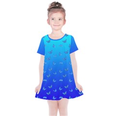 Butterflies At Blue, Two Color Tone Gradient Kids  Simple Cotton Dress by Casemiro