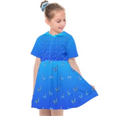 Butterflies At Blue, Two Color Tone Gradient Kids  Sailor Dress by Casemiro