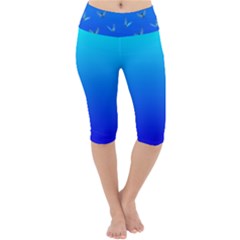 Butterflies At Blue, Two Color Tone Gradient Lightweight Velour Cropped Yoga Leggings by Casemiro