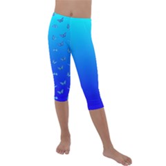 Butterflies At Blue, Two Color Tone Gradient Kids  Lightweight Velour Capri Leggings  by Casemiro