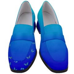 Butterflies At Blue, Two Color Tone Gradient Women s Chunky Heel Loafers by Casemiro