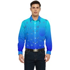 Butterflies At Blue, Two Color Tone Gradient Men s Long Sleeve Pocket Shirt  by Casemiro