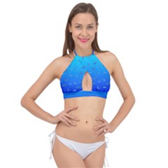 Butterflies At Blue, Two Color Tone Gradient Cross Front Halter Bikini Top by Casemiro