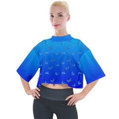 Butterflies At Blue, Two Color Tone Gradient Mock Neck Tee by Casemiro