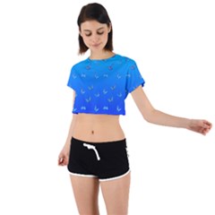 Butterflies At Blue, Two Color Tone Gradient Tie Back Short Sleeve Crop Tee by Casemiro