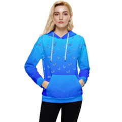 Butterflies At Blue, Two Color Tone Gradient Women s Lightweight Drawstring Hoodie by Casemiro