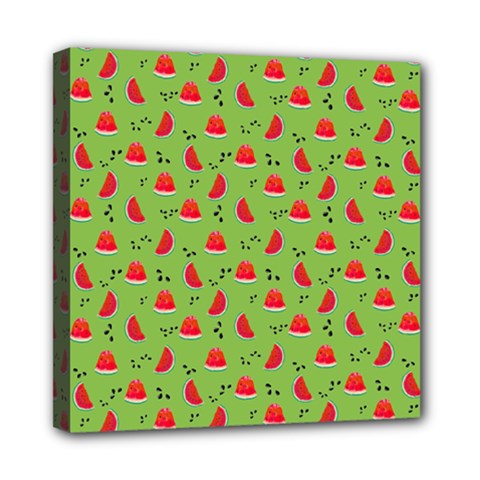 Juicy Slices Of Watermelon On A Green Background Mini Canvas 8  X 8  (stretched) by SychEva