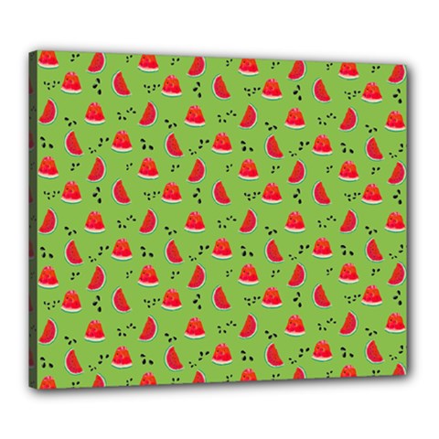 Juicy Slices Of Watermelon On A Green Background Canvas 24  X 20  (stretched) by SychEva