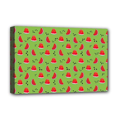 Juicy Slices Of Watermelon On A Green Background Deluxe Canvas 18  X 12  (stretched) by SychEva