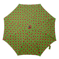 Juicy Slices Of Watermelon On A Green Background Hook Handle Umbrellas (small) by SychEva