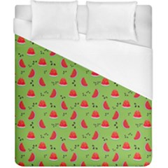 Juicy Slices Of Watermelon On A Green Background Duvet Cover (california King Size) by SychEva