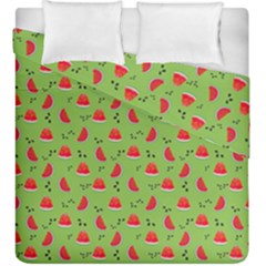 Juicy Slices Of Watermelon On A Green Background Duvet Cover Double Side (king Size) by SychEva